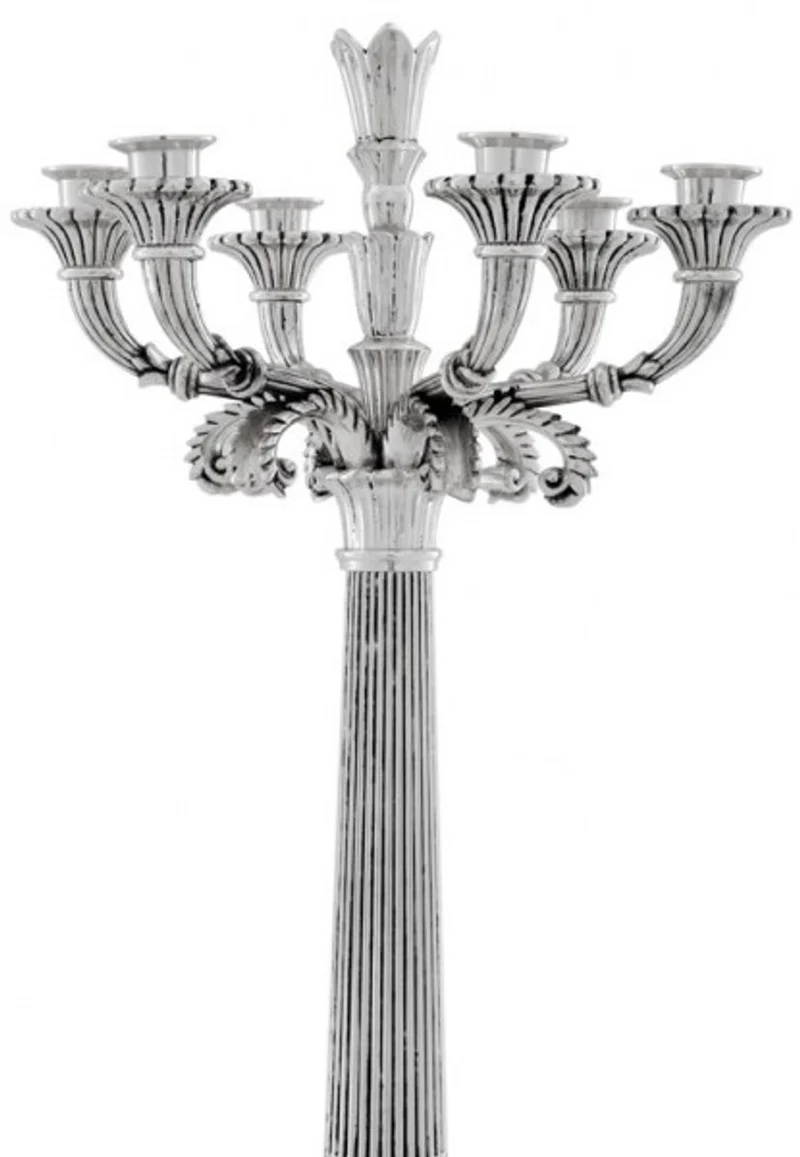 Casa Padrino Luxus Barock Kerzenhalter Silber Ø 30 x H. 79 cm - Prunkvoller Metall Kerzenständer im Barockstil - Barock Deko Accessoires