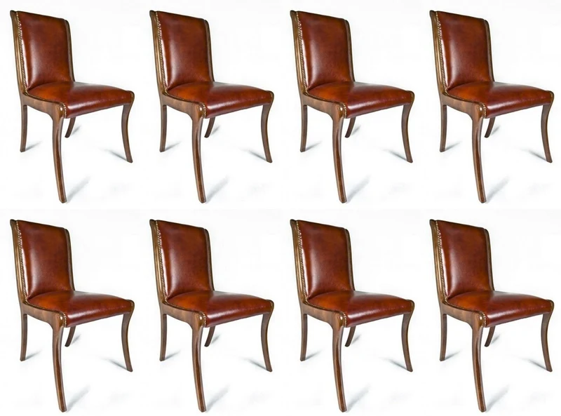 Casa Padrino Luxus Leder Esszimmer Stuhl 8er Set Braun 50 x 47 x H. 95 cm - Echtleder Küchenstühle - Echtleder Möbel - Luxus Möbel