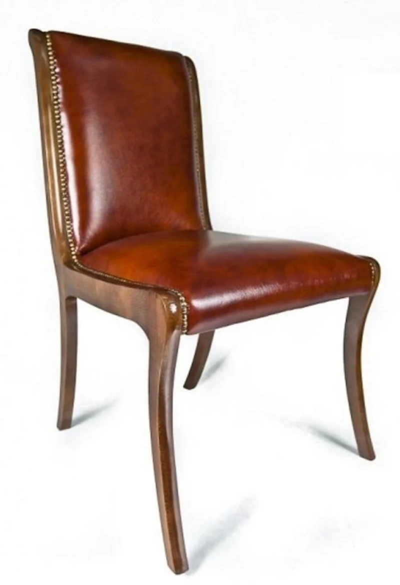 Casa Padrino Luxus Leder Esszimmer Stuhl 8er Set Braun 50 x 47 x H. 95 cm - Echtleder Küchenstühle - Echtleder Möbel - Luxus Möbel