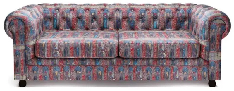 Casa Padrino Luxus Chesterfield Samt Sofa Mehrfarbig / Schwarz 220 x 96 x H. 78 cm - Wohnzimmer Sofa - Hotel Sofa - Wohnzimmer Möbel - Chesterfield Möbel - Luxus Möbel - Luxus Einrichtung