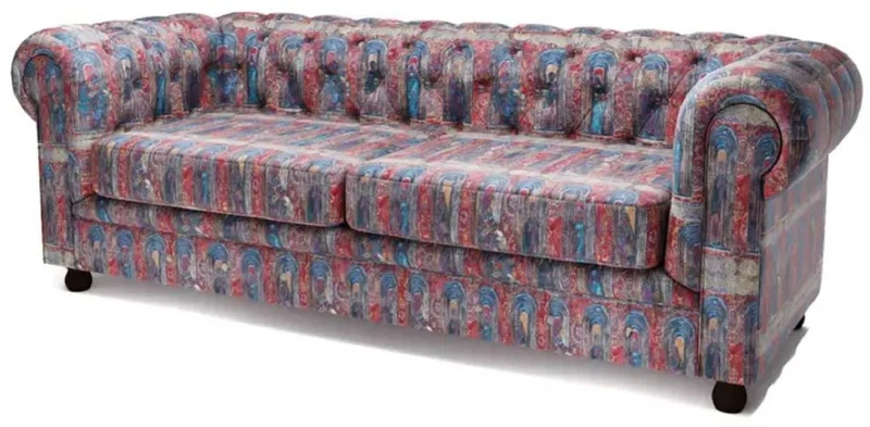 Casa Padrino Luxus Chesterfield Samt Sofa Mehrfarbig / Schwarz 220 x 96 x H. 78 cm - Wohnzimmer Sofa - Hotel Sofa - Wohnzimmer Möbel - Chesterfield Möbel - Luxus Möbel - Luxus Einrichtung