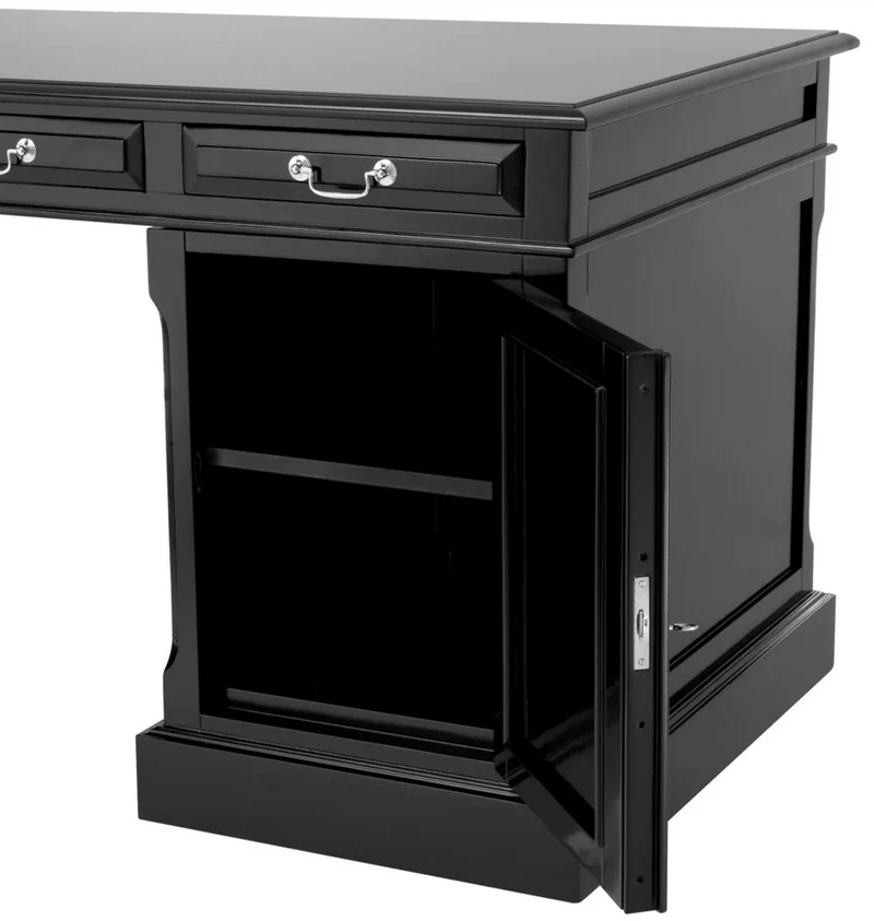 Casa Padrino Luxus Schreibtisch Schwarz / Silber 170 x 80 x H. 78 cm - Massivholz Bürotisch - Sekretär Büro Möbel - Massivholz Büro Möbel - Luxus Büro Möbel