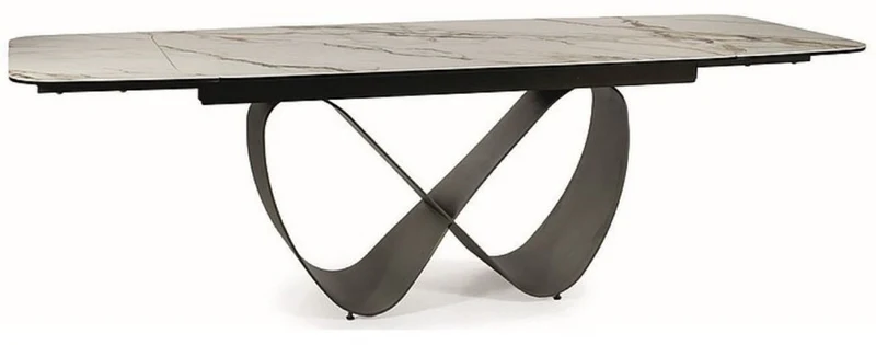 Casa Padrino Luxus Esstisch Weiß / Braun / Matt Schwarz 160-240 x 95 x H. 76 cm - Ausziehbarer Küchentisch mit gehärteter Glaskeramik Tischplatte - Esszimmer Möbel - Luxus Möbel