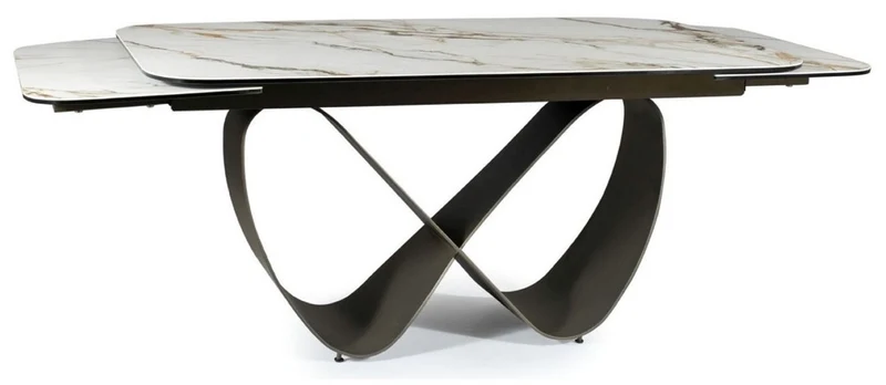 Casa Padrino Luxus Esstisch Weiß / Braun / Matt Schwarz 160-240 x 95 x H. 76 cm - Ausziehbarer Küchentisch mit gehärteter Glaskeramik Tischplatte - Esszimmer Möbel - Luxus Möbel