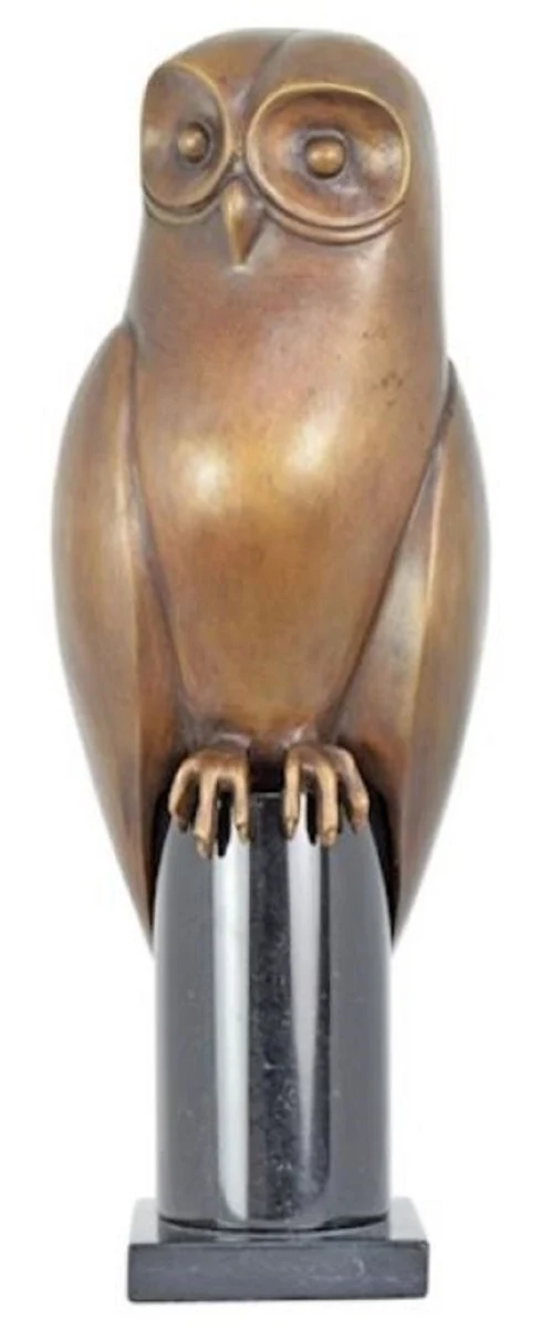 Casa Padrino Luxus Bronze Deko Figur Eule Messing / Schwarz 15 x H. 44 cm - Bronze Deko Skulptur - Schreibtisch Deko - Deko Accessoires - Luxus Accessoires