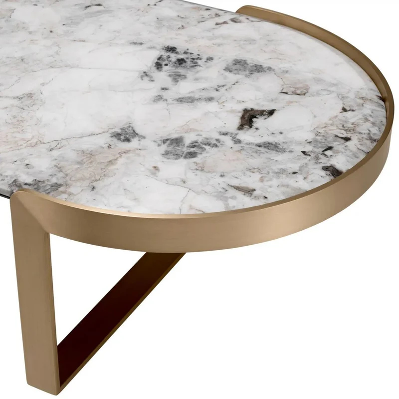 Casa Padrino Luxus Couchtisch Messing / Weiß 120 x 60,5 x H. 32,5 cm - Ovaler Wohnzimmertisch mit Marmorplatte - Wohnzimmer Möbel - Luxus Möbel - Luxus Kollektion