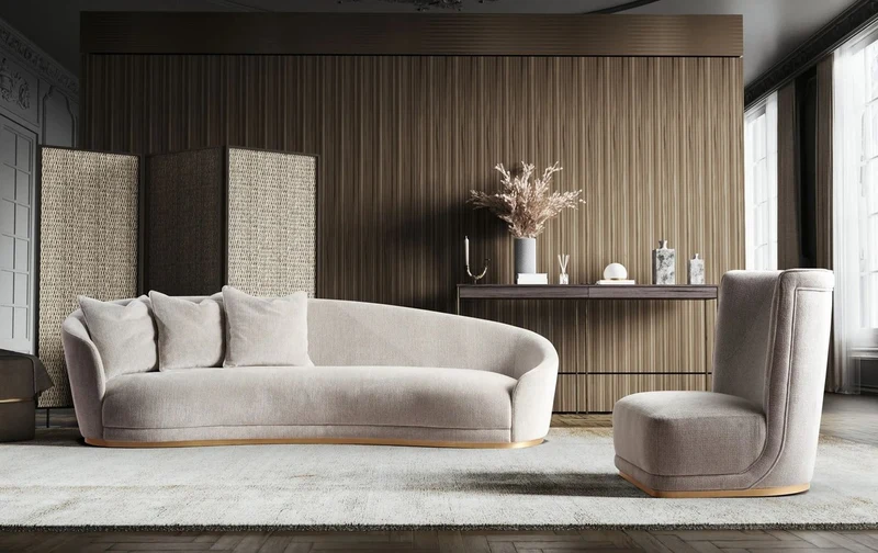 Casa Padrino Luxus Sessel Hellgrau / Messing 90 x 102 x H. 110 cm - Wohnzimmer Sessel mit gebogener Rückenlehne - Hotel Sessel - Wohnzimmer Möbel - Hotel Möbel - Luxus Möbel