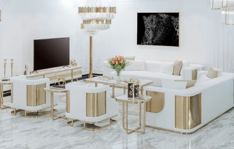 Casa Padrino Luxus Sessel Weiß / Gold 80 x 87 x H. 77 cm - Wohnzimmer Sessel - Hotel Sessel - Wohnzimmer Möbel - Hotel Möbel - Luxus Möbel - Luxus Einrichtung