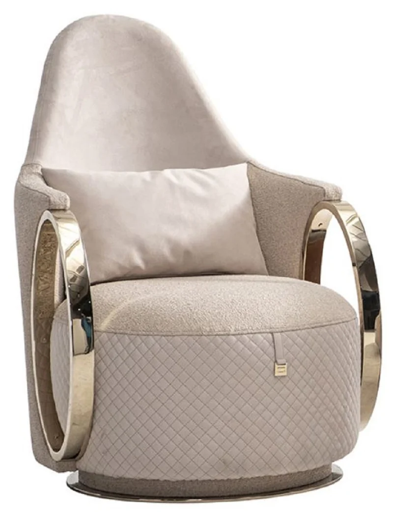 Casa Padrino Luxus Sessel Creme / Grau / Gold 72 x 90 x H. 105 cm - Wohnzimmer Sessel - Hotel Sessel - Wohnzimmer Möbel - Hotel Möbel - Luxus Möbel - Luxus Einrichtung