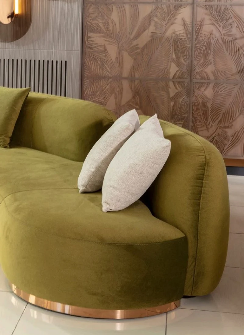 Casa Padrino Luxus Sofa Grün / Mehrfarbig / Kupfer 330 x 110 x H. 70 cm - Gebogenes Wohnzimmer Sofa - Hotel Sofa - Wohnzimmer Möbel - Hotel Möbel - Luxus Möbel - Luxus Einrichtung