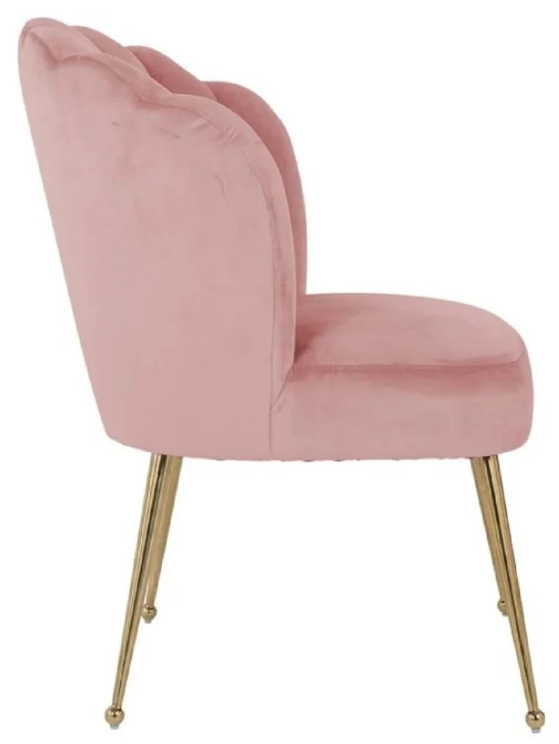 Casa Padrino Luxus Samt Esszimmer Stuhl Rosa / Gold 66 x 64 x H. 86 cm - Küchenstuhl mit Samtsoff - Esszimmer Möbel - Küchen Möbel - Luxus Möbel