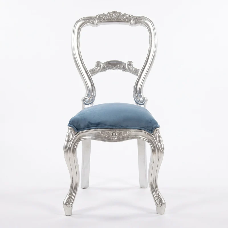 Casa Padrino Luxus Barock Damen Stuhl Blau / Silber - Handgefertigter Barockstil Schminktisch Stuhl - Luxus Schlafzimmer Möbel im Barockstil - Barock Möbel - Edel & Prunkvoll