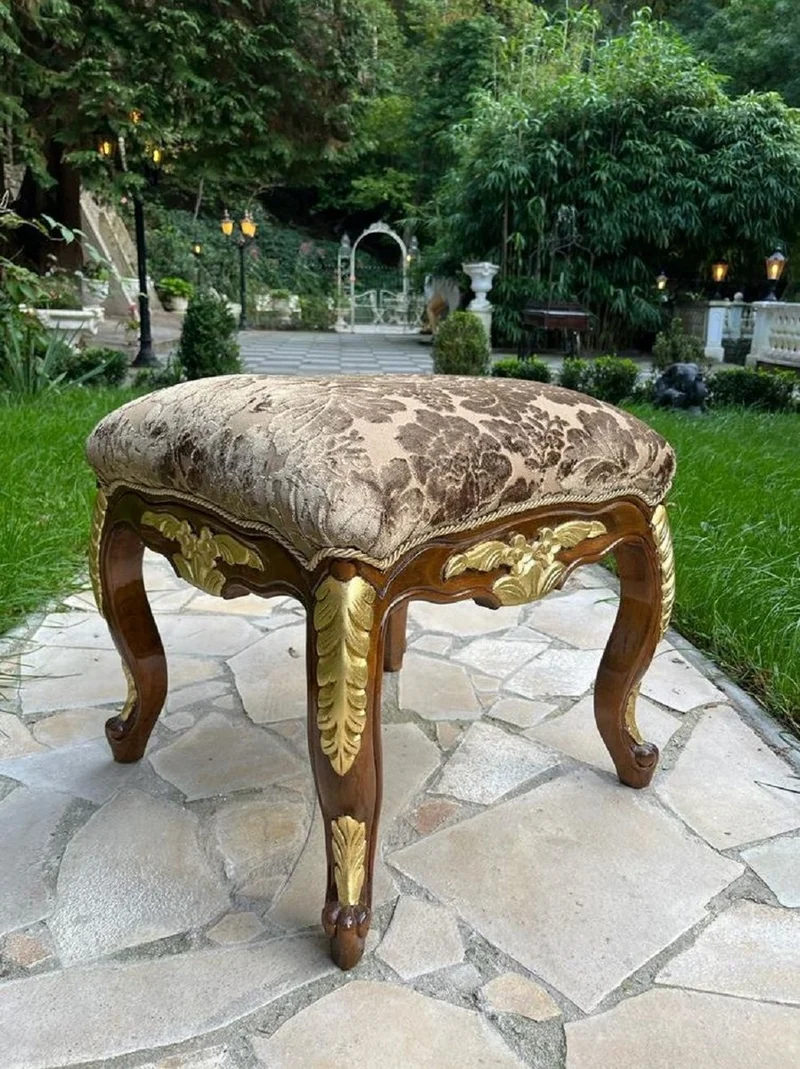 Pompöös by Casa Padrino Luxus Barock Sitzhocker Braun / Gold - Pompööser Barock Hocker designed by Harald Glööckler - Pompööse Barock Möbel