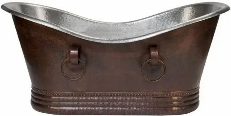 Casa Padrino Luxus Jugendstil Kupfer Badewanne Bronze / Silber 170 x 72 x H. 72 cm - Freistehende Retro Badewanne - Rustikale Kupfer Badezimmer Möbel