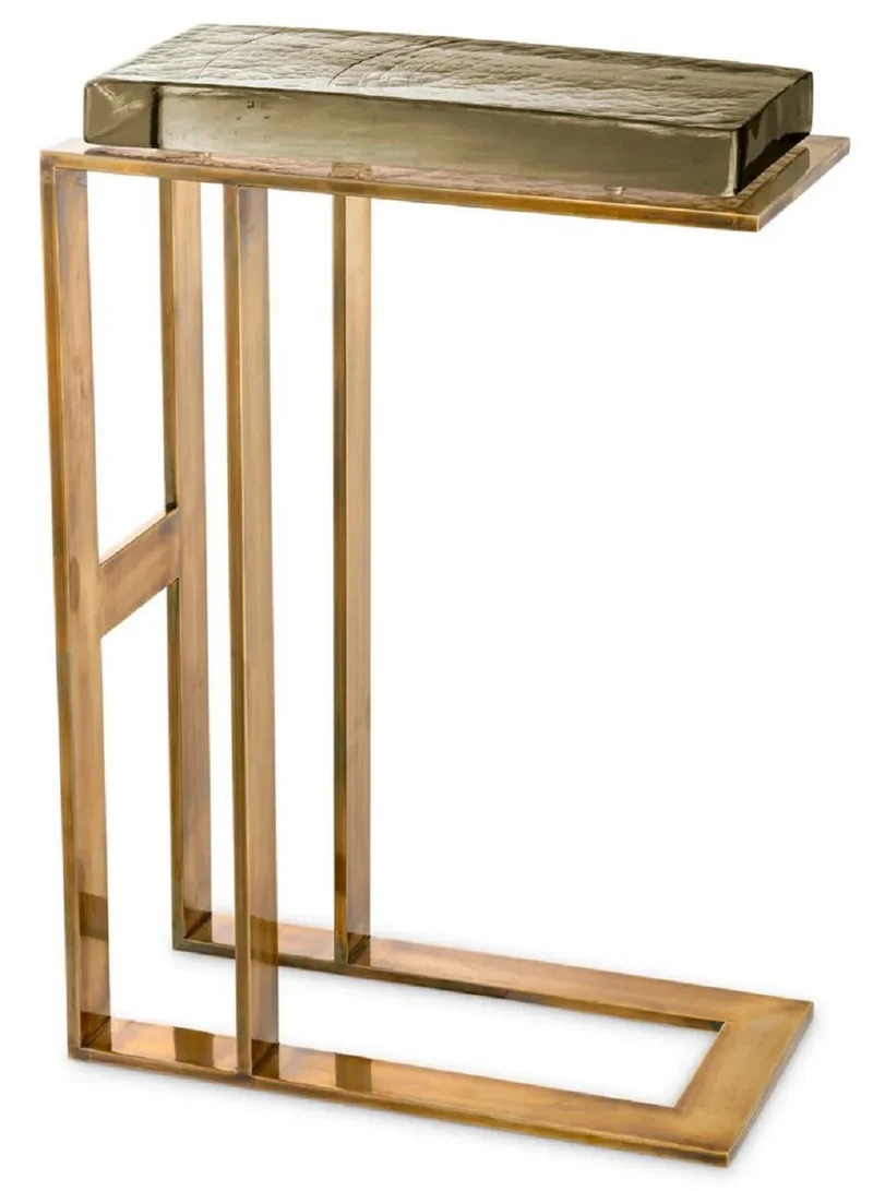 Casa Padrino Luxus Beistelltisch Vintage Messing 45 x 23 x H. 66 cm - Rechteckiger Edelstahl Tisch mit Glasplatte - Luxus Möbel - Wohnzimmer Möbel - Luxus Einrichtung - Wohnzimmer Einrichtung