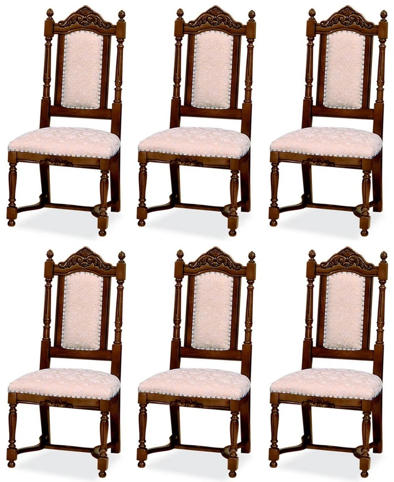 Casa Padrino Luxus Barock Esszimmer Stuhl 6er Set Rosa / Weiß / Dunkelbraun - Barockstil Küchen Stühle - Prunkvolle Luxus Esszimmer Möbel im Barockstil - Edel & Prunkvoll