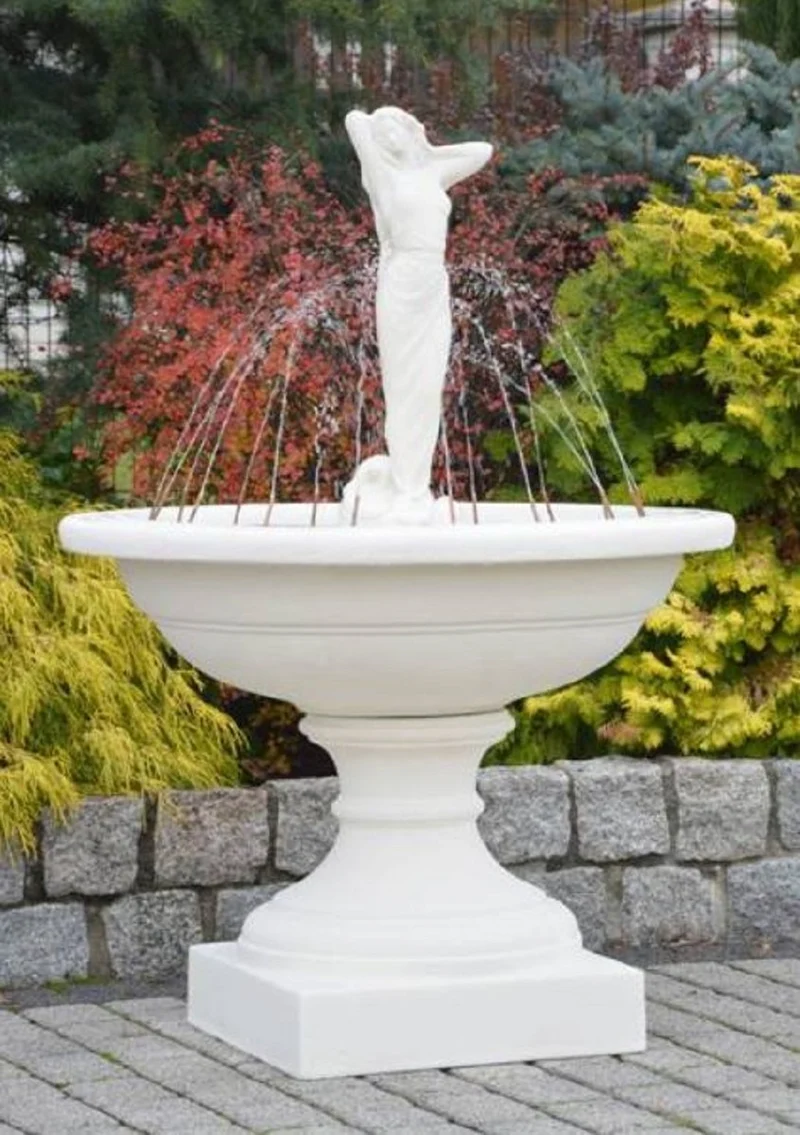Casa Padrino Barock Springbrunnen Weiß Ø 102 x H. 146 cm - Prunkvoller Gartenbrunnen im Barockstil - Runder Gartendeko Stein Brunnen - Barock Garten Deko Accessoires