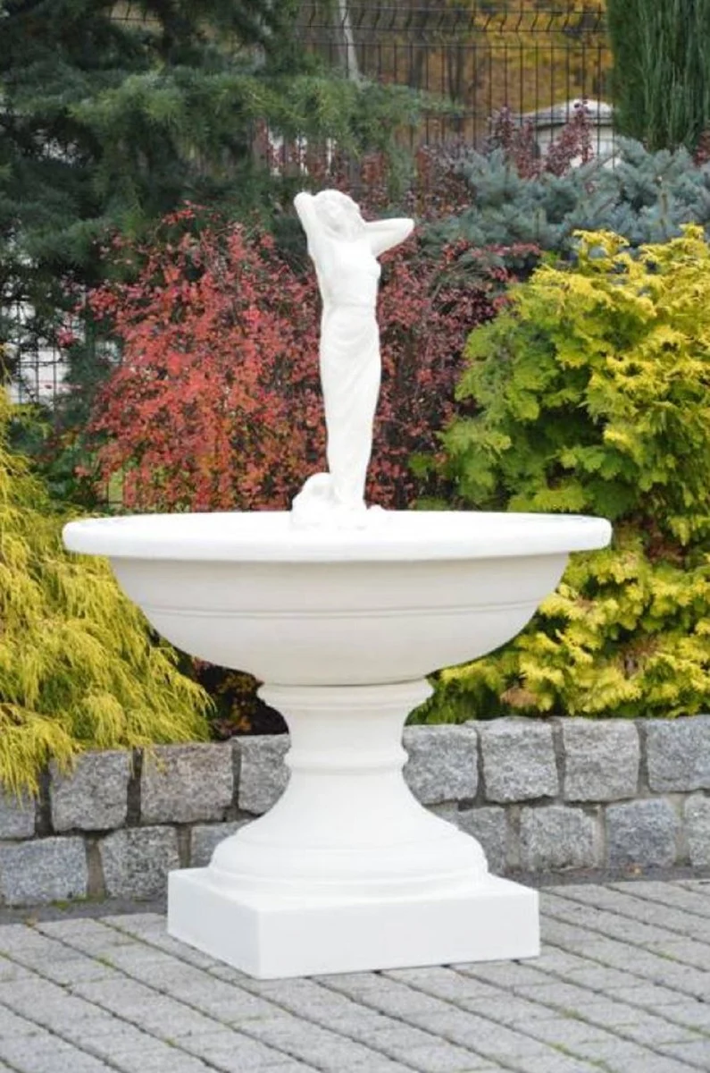 Casa Padrino Barock Springbrunnen Weiß Ø 102 x H. 146 cm - Prunkvoller Gartenbrunnen im Barockstil - Runder Gartendeko Stein Brunnen - Barock Garten Deko Accessoires