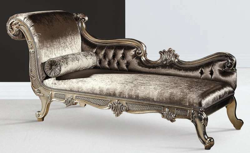 Casa Padrino Luxus Barock Chaiselongue Silber / Silber Gold - Prunkvolle Massivholz Recamiere - Luxus Wohnzimmer Möbel im Barockstil - Luxus Qualität - Made in Italy