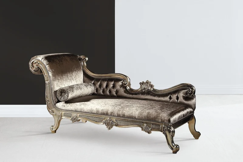Casa Padrino Luxus Barock Chaiselongue Silber / Silber Gold - Prunkvolle Massivholz Recamiere - Luxus Wohnzimmer Möbel im Barockstil - Luxus Qualität - Made in Italy