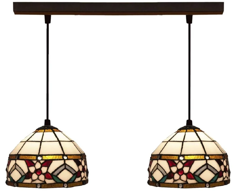Casa Padrino Luxus Tiffany Doppel Hängeleuchte Blumen Mehrfarbig 50 x 20 x H. 130 cm - Tiffany Hängelampe mit handgefertigten Glas Lampenschirmen - Luxus Tiffany Leuchten