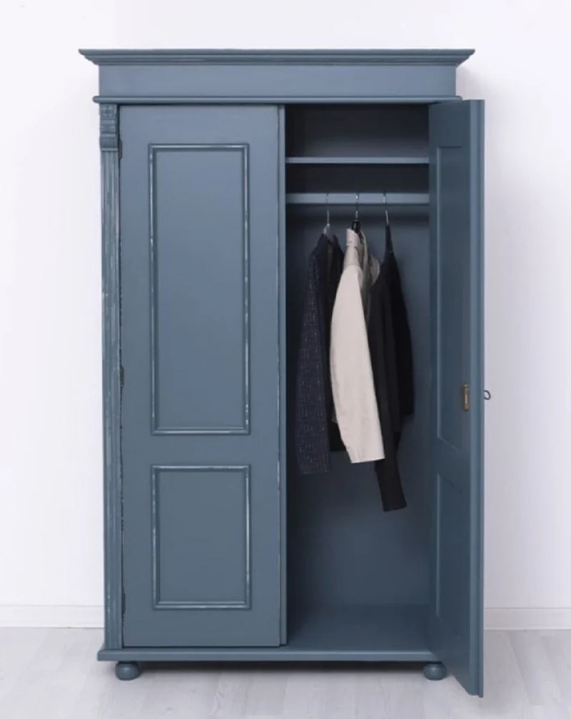 Casa Padrino Landhausstil Shabby Chic Kleiderschrank Antik Blau 110 x 58 x H. 180 cm - Massivholz Schlafzimmerschrank mit 2 Türen - Schlafzimmer Möbel - Shabby Chic Möbel - Landhausstil Möbel