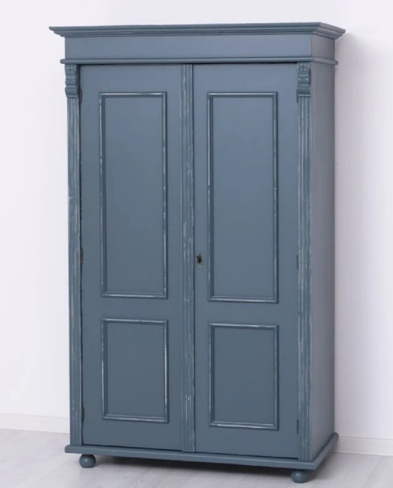Casa Padrino Landhausstil Shabby Chic Kleiderschrank Antik Blau 110 x 58 x H. 180 cm - Massivholz Schlafzimmerschrank mit 2 Türen - Schlafzimmer Möbel - Shabby Chic Möbel - Landhausstil Möbel
