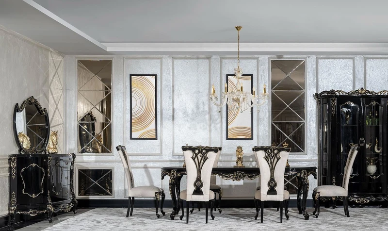 Casa Padrino Luxus Barock Sideboard mit Spiegel Schwarz / Gold - Luxus Möbel Möbel im Barockstil - Barock Möbel - Barock Einrichtung - Edel & Prunkvoll