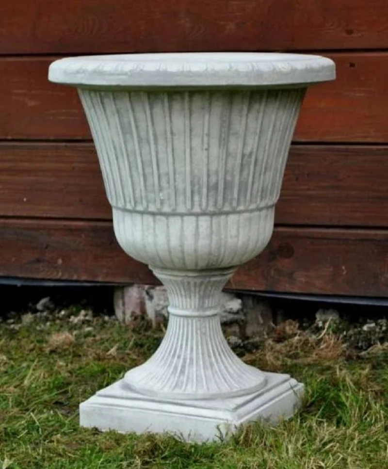 Casa Padrino Barock Garten Deko Blumentopf Grau Ø 39 x H. 52 cm - Runder Pflanzentopf im Barockstil - Barock Garten Deko - Barock Terrassen Deko - Barock Deko Accessoires