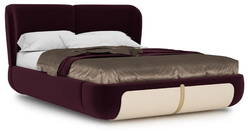 Casa Padrino Luxus Doppelbett Lila / Creme / Beige 207 x 225 x H. 110 cm - Massivholz Bett - Schlafzimmer Möbel - Hotel Möbel - Luxus Möbel - Luxus Einrichtung