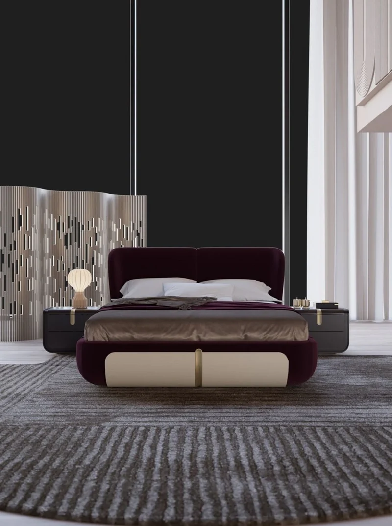 Casa Padrino Luxus Doppelbett Lila / Creme / Beige 207 x 225 x H. 110 cm - Massivholz Bett - Schlafzimmer Möbel - Hotel Möbel - Luxus Möbel - Luxus Einrichtung
