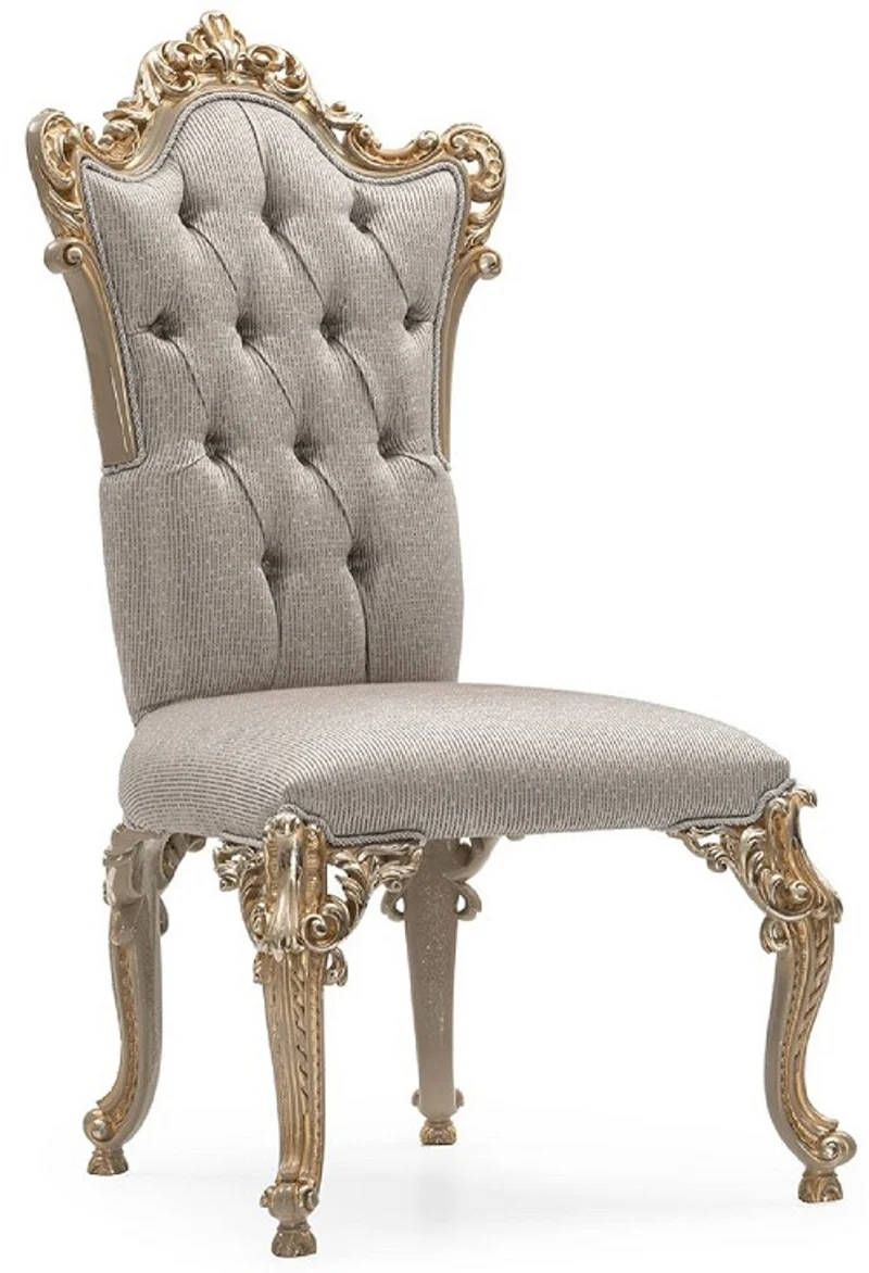 Casa Padrino Luxus Barock Esszimmer Stuhl 4er Set Silber / Grau / Gold - Prunkvolle Barockstil Küchen Stühle - Luxus Esszimmer Möbel im Barockstil - Barock Esszimmer Möbel - Barockstil Möbel