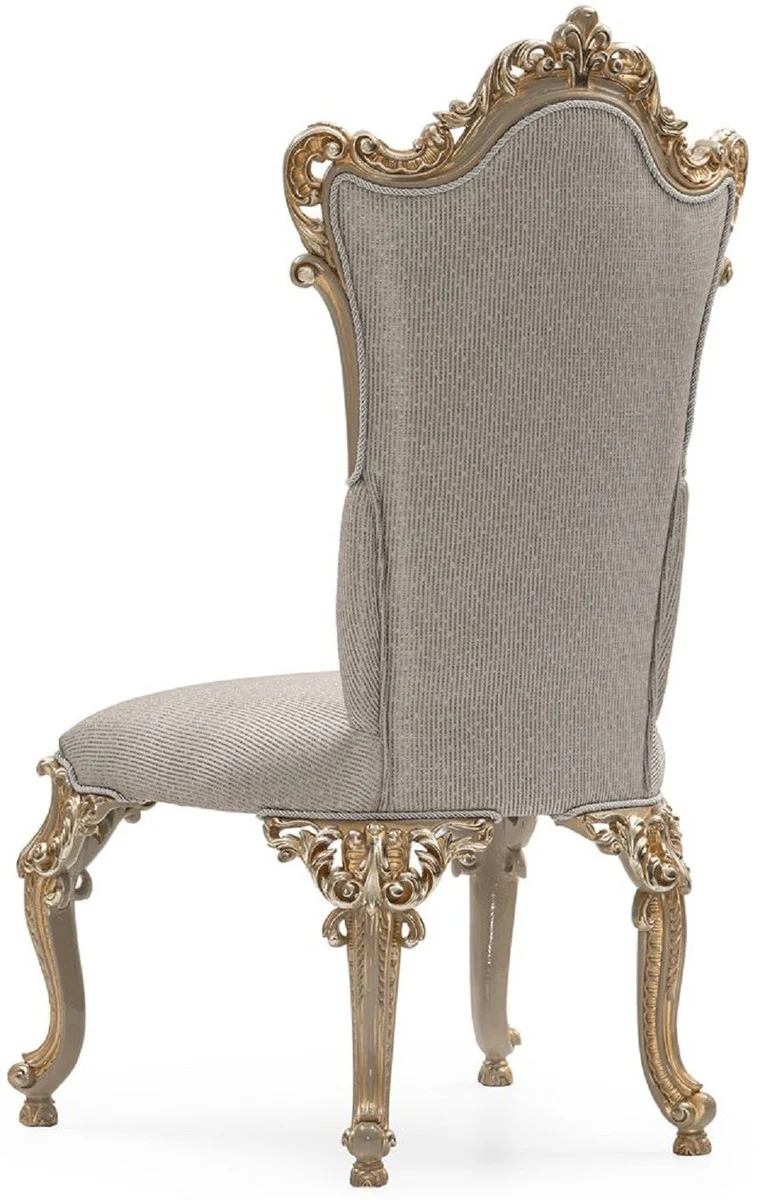 Casa Padrino Luxus Barock Esszimmer Stuhl 4er Set Silber / Grau / Gold - Prunkvolle Barockstil Küchen Stühle - Luxus Esszimmer Möbel im Barockstil - Barock Esszimmer Möbel - Barockstil Möbel