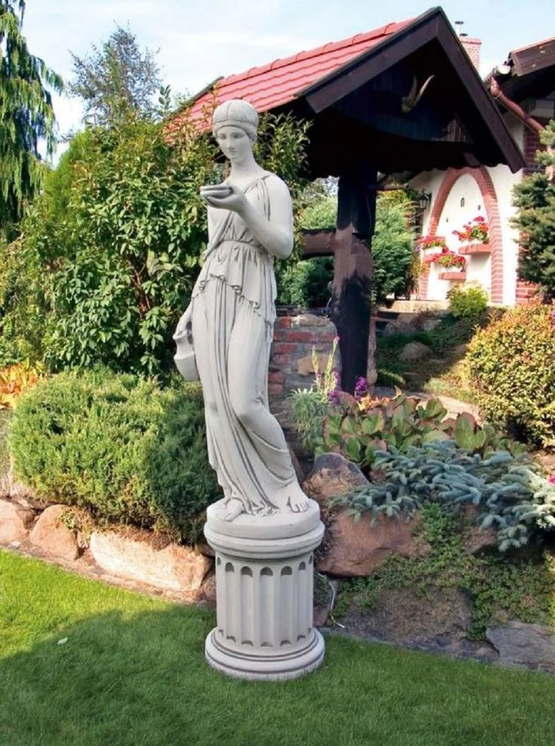 Casa Padrino Jugendstil Garten Deko Skulptur Grau H. 165 cm - Elegante Garten Deko Stein Figur - Barock & Jugendstil Garten Deko Accessoires - Garten Deko Stein Skulpturen