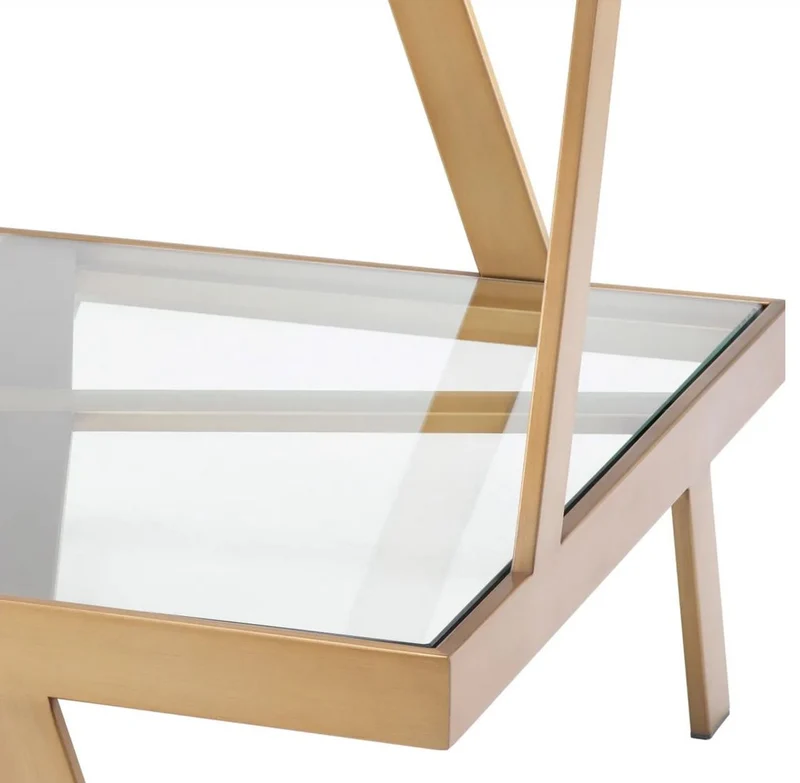 Casa Padrino Luxus Beistelltisch Messing 60 x 60 x H. 50,5 cm - Quadratischer Edelstahl Tisch mit Glasplatten - Wohnzimmer Möbel - Luxus Möbel - Luxus Qualität