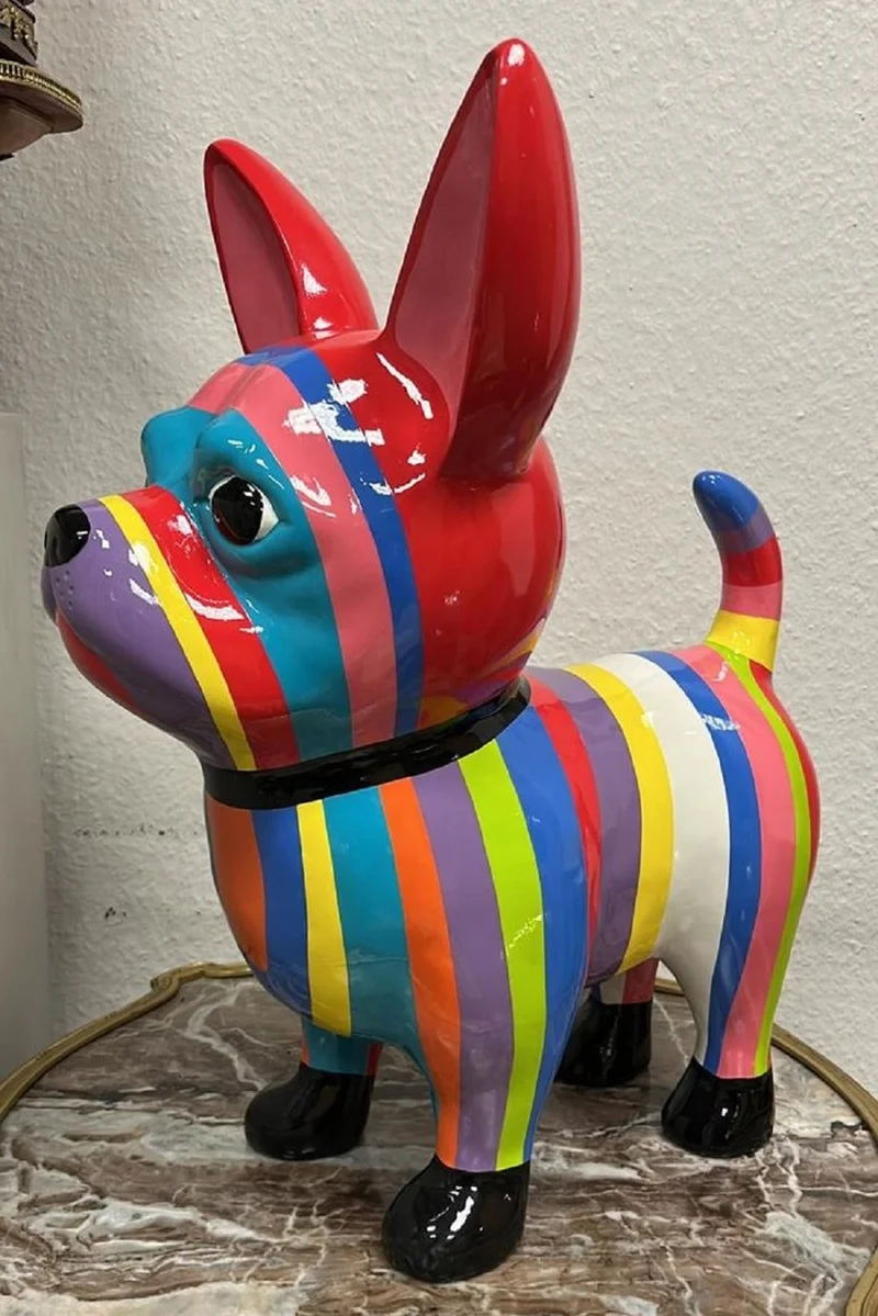 Casa Padrino Luxus Deko Figur Chihuahua Hund Bunt H. 55 cm - Wetterbeständige Deko Skulptur - Wohnzimmer Deko - Garten Deko - Luxus Deko Tierfigur