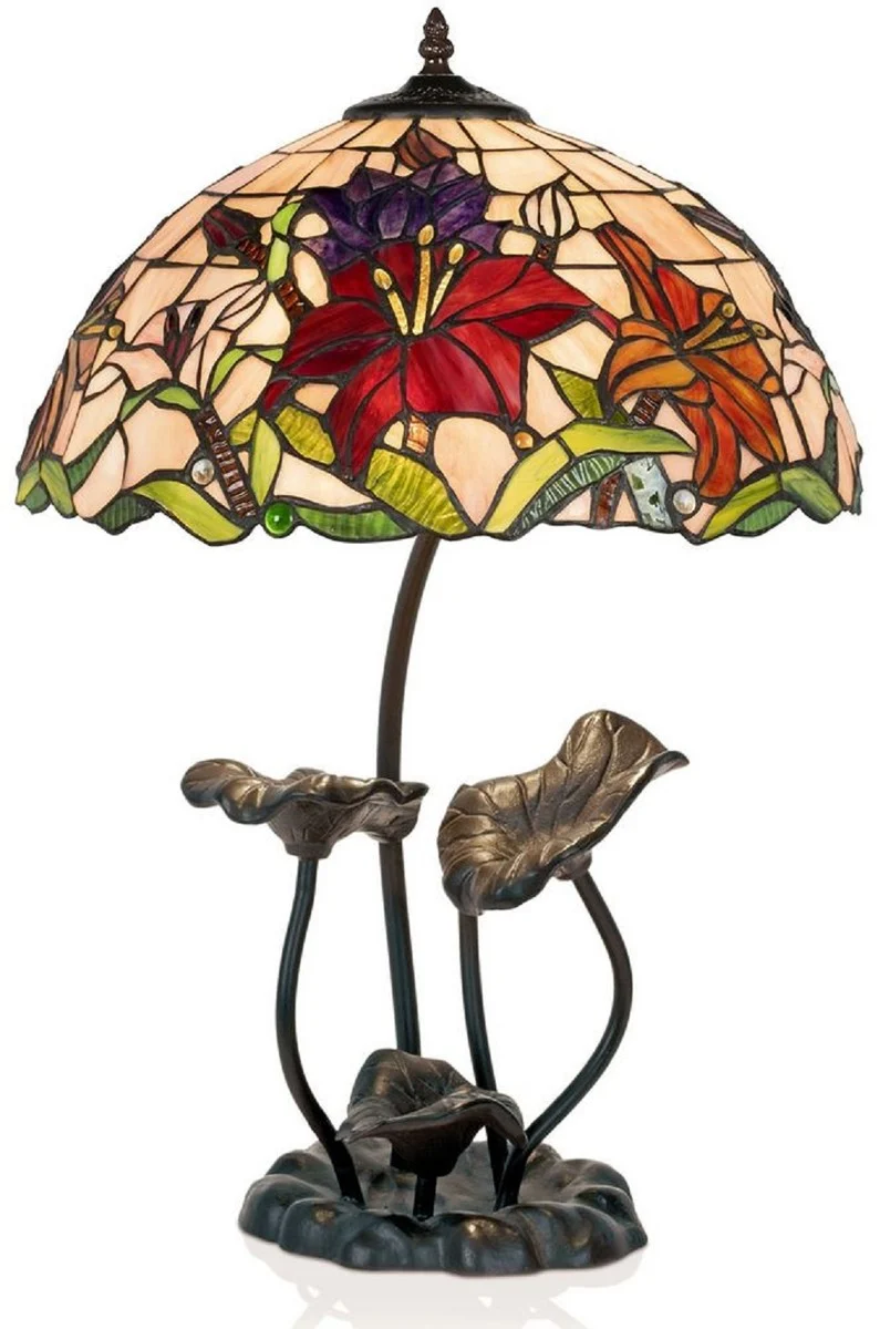 Casa Padrino Luxus Tiffany Tischleuchte Mehrfarbig Ø 40 x H. 61 cm - Runde Tiffany Schreibtischleuchte - Luxus Interior - Luxus Leuchten - Tiffany Leuchten