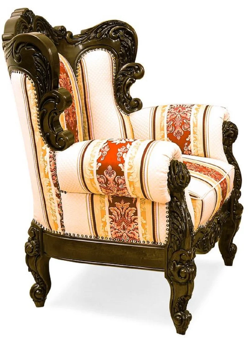 Casa Padrino Luxus Barock Wohnzimmer Set Creme / Gelb / Rot / Dunkelbraun - 2 Barock Sofas & 2 Barock Sessel & 1 Barock Couchtisch - Wohnzimmer Möbel im Barockstil - Edel & Prunkvoll