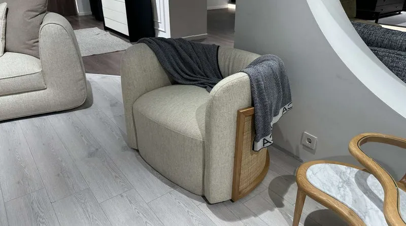 Casa Padrino Luxus Sessel Grau / Naturfarben 93 x 75 x H. 69 cm - Wohnzimmer Sessel - Hotel Sessel - Wohnzimmer Möbel - Hotel Möbel - Luxus Möbel - Wohnzimmer Einrichtung - Luxus Einrichtung