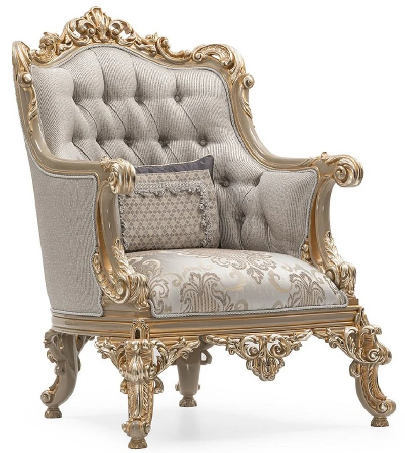 Casa Padrino Luxus Barock Wohnzimmer Set Silber / Grau / Gold - 2 Barock Sofas & 2 Barock Sessel & 1 Barock Couchtisch - Handgefertigte Wohnzimmer Möbel im Barockstil - Edel & Prunkvoll