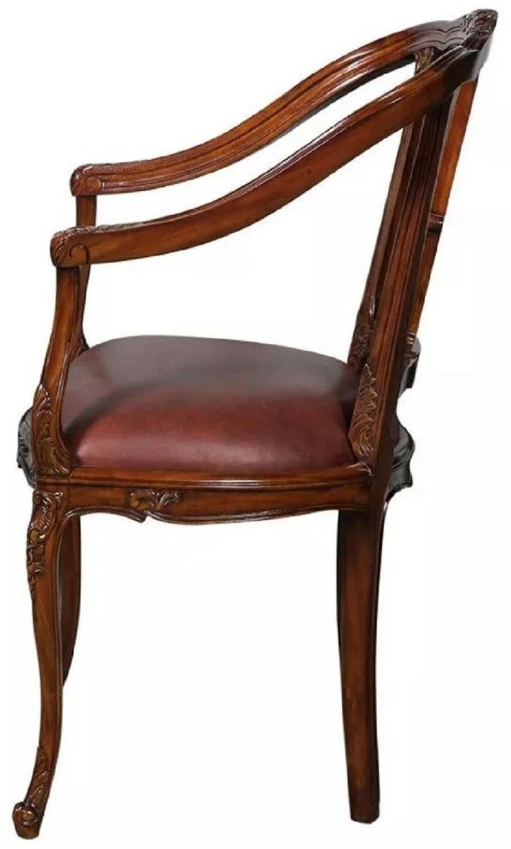 Casa Padrino Luxus Barock Leder Esszimmer Stuhl 8er Set mit Armlehnen Braun - Prunkvolle Barockstil Echtleder Küchen Stühle - Luxus Barock Esszimmer Möbel - Edel & Prunkvoll
