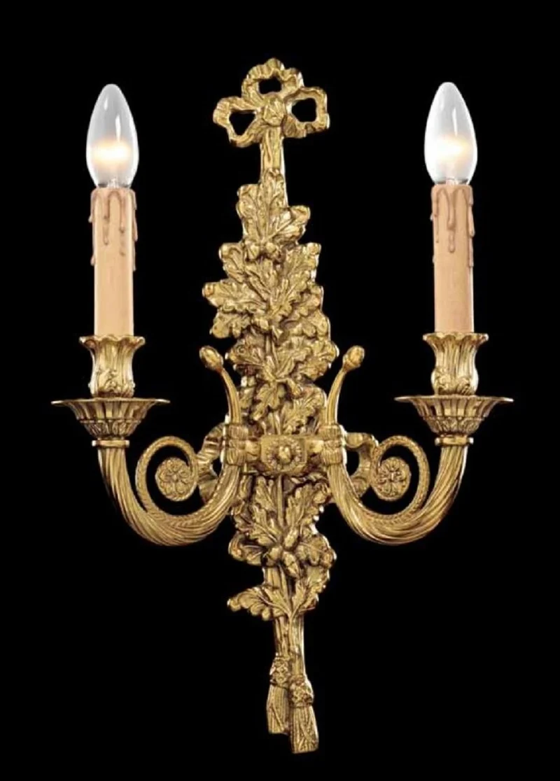 Casa Padrino Luxus Barock Doppel Wandleuchte Französisches Gold 32 x 15 x H. 50 cm - Prunkvolle Wandlampe im Barockstil - Barock Leuchten - Luxus Qualität - Made in Italy