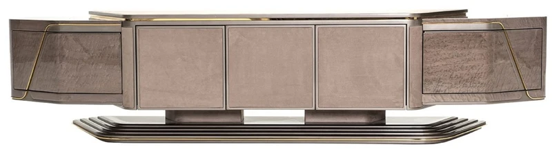 Casa Padrino Luxus TV Schrank Grau / Gold 251 x 50 x H. 58 cm - Massivholz Sideboard mit 5 Türen - Wohnzimmer Möbel - Luxus Möbel - Luxus Einrichtung