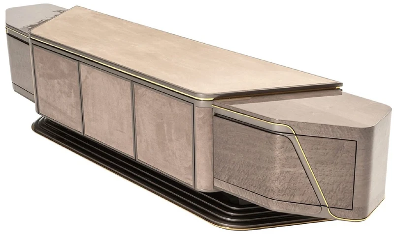 Casa Padrino Luxus TV Schrank Grau / Gold 251 x 50 x H. 58 cm - Massivholz Sideboard mit 5 Türen - Wohnzimmer Möbel - Luxus Möbel - Luxus Einrichtung