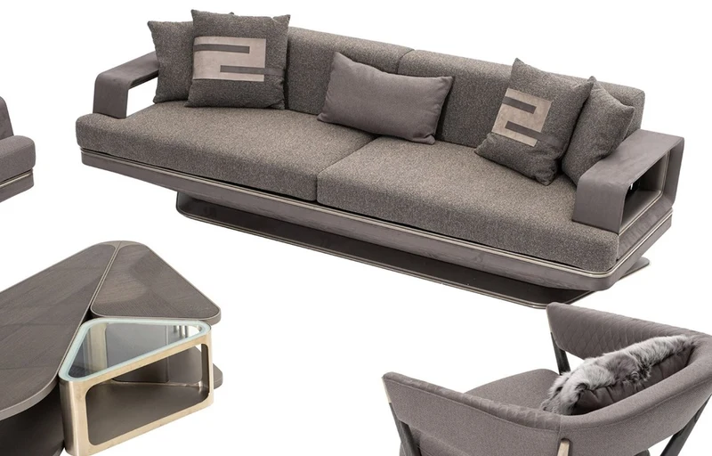 Casa Padrino Luxus Sofa Grau / Silber 270 x 94 x H. 76 cm - Wohnzimmer Sofa - Hotel Sofa - Wohnzimmer Möbel - Wohnzimmer Einrichtung - Hotel Möbel - Luxus Möbel - Luxus Einrichtung