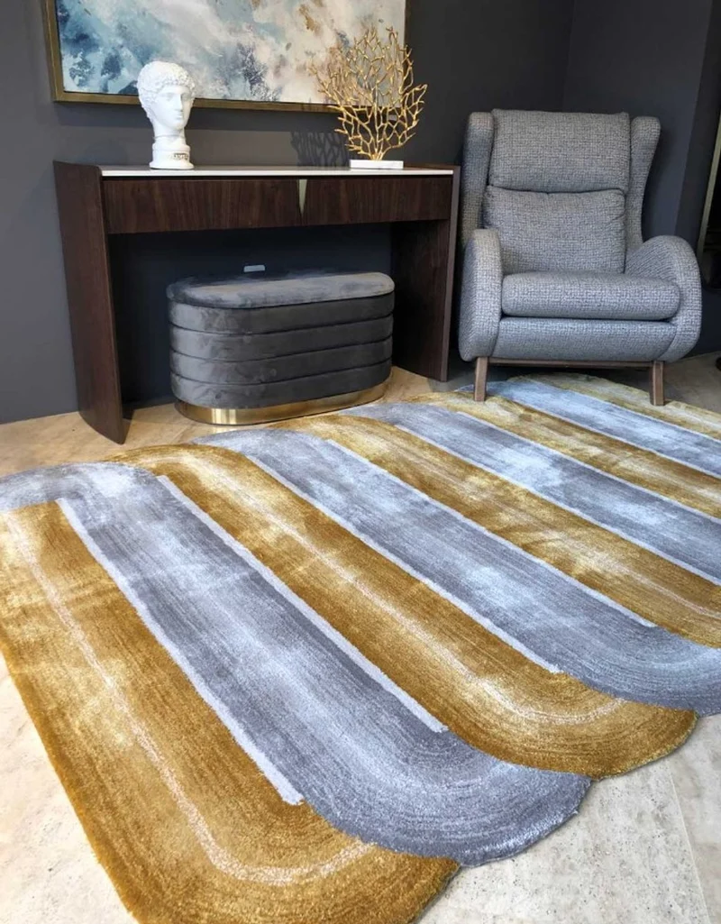 Casa Padrino Luxus Teppich Mehrfarbig 160 x 230 cm - Rechteckiger Welliger Wohnzimmer Teppich - Schlafzimmer Teppich - Luxus Interior - Luxus Teppich