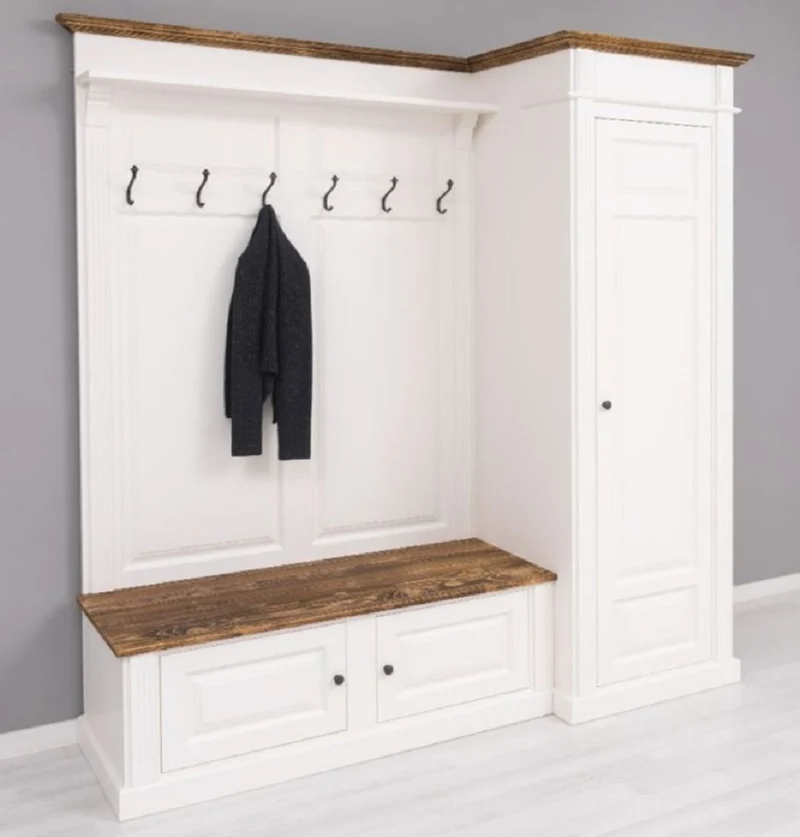Casa Padrino Landhausstil Garderobenschrank Weiß / Braun 205 x 65 x H. 210 cm - Massivholz Garderobe - Flur Schrank - Garderoben Möbel - Massivholz Möbel - Landhausstil Möbel