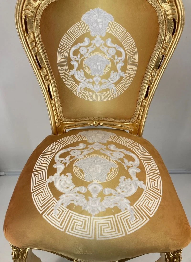 Casa Padrino Barock Esszimmer Stuhl Gold Muster / Gold - Handgefertigter Antik Stil Massivholz Stuhl - Barock Esszimmer Möbel