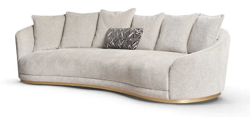 Casa Padrino Luxus Sofa Hellgrau / Messing 308 x 110 x H. 90 cm - Gebogenes Wohnzimmer Sofa - Hotel Sofa - Wohnzimmer Möbel - Hotel Möbel - Luxus Möbel - Luxus Einrichtung - Wohnzimmer Einrichtung