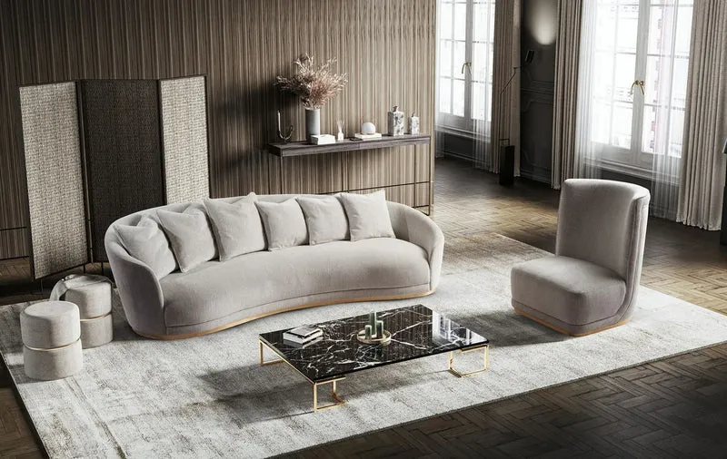 Casa Padrino Luxus Sofa Hellgrau / Messing 308 x 110 x H. 90 cm - Gebogenes Wohnzimmer Sofa - Hotel Sofa - Wohnzimmer Möbel - Hotel Möbel - Luxus Möbel - Luxus Einrichtung - Wohnzimmer Einrichtung